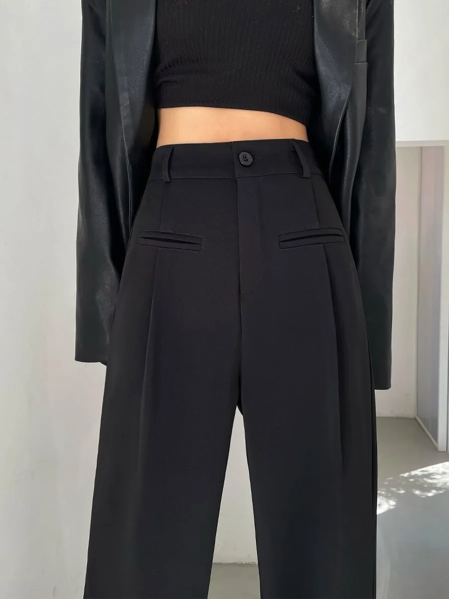 Casual High Waist Drooping Suit Mopping Purple Pants - Black Common Style