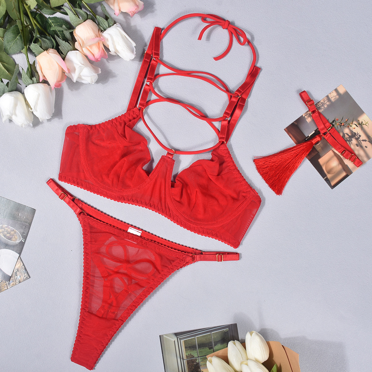 Title 9, Polyester Lingerie Lace-up Push-up Hollow Dew M...