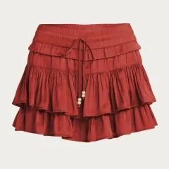 New High-waisted Liner Shorts With A Drawstring Skirt-trousers Design - Orange - View 1
