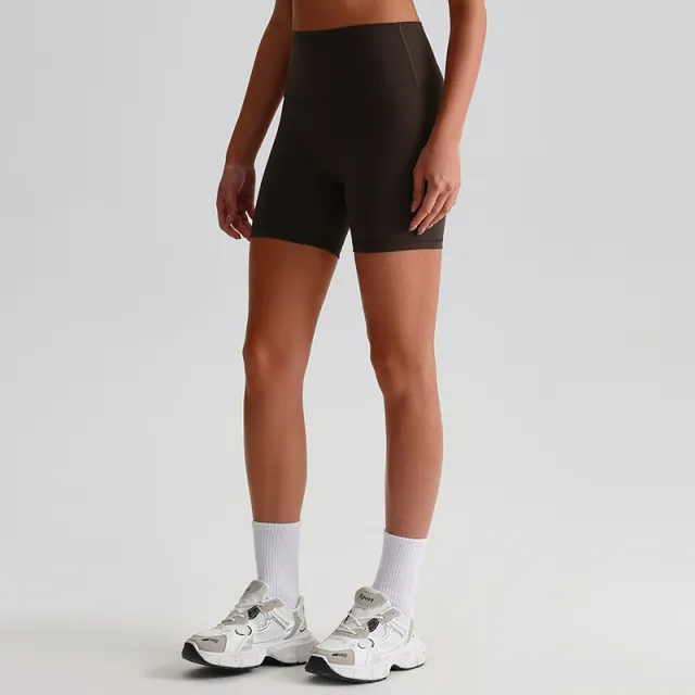 Double sided Brushed Nude Feel Tight Stretch Sports Fitness Shorts Yoga Shorts Brown - Shop at LoveMi