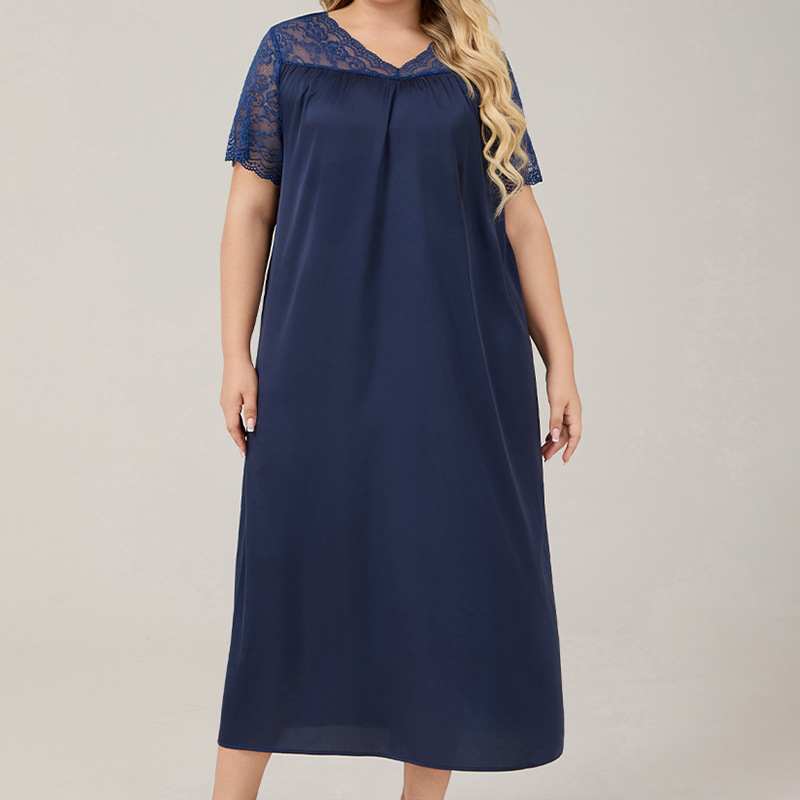 Womens Ice Silk Short-Sleeve Loose Casual Loungewear Dress