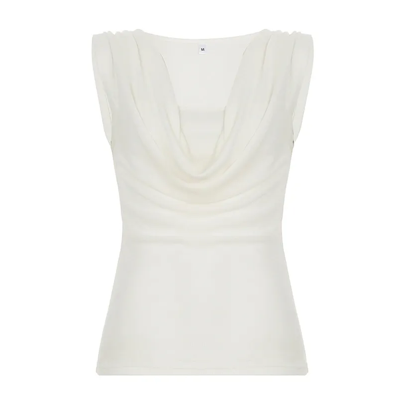 Fake Two-piece Swing Collar Shoulder Vest - White