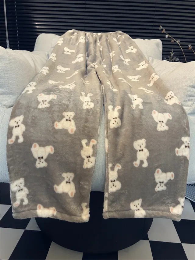 Fleece lined Thick Coral Fleece Casual Loose Wide Leg Warm Extra Long Pants Average Size - Shop at LoveMi
