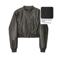 HeyHenry American Fashion Stand Collar Long Sleeve Short PU Leather Short Jacket - Brown Quilted - View 1