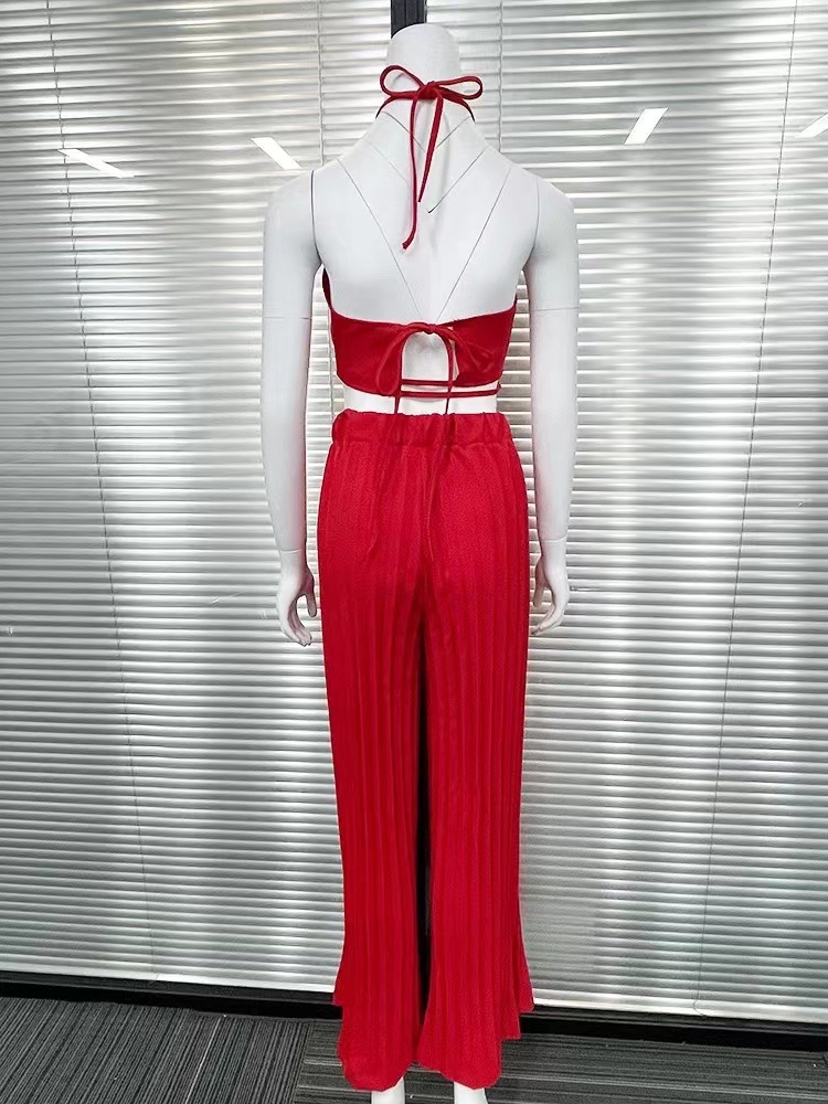 Spring New Solid Color Short Vest High Waist Pleated Long Skirt Suit