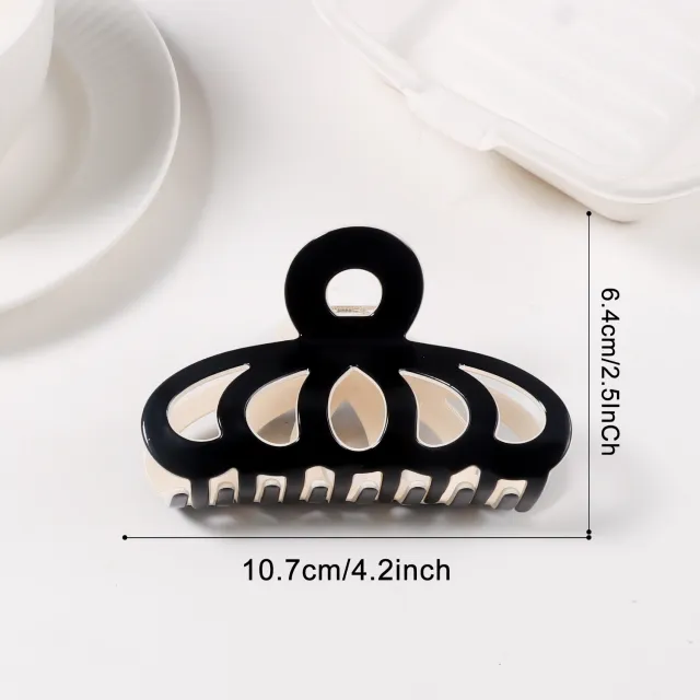 Contrast Color Hollow Out Minimalist Updo Shark Clip Black - Shop at LoveMi