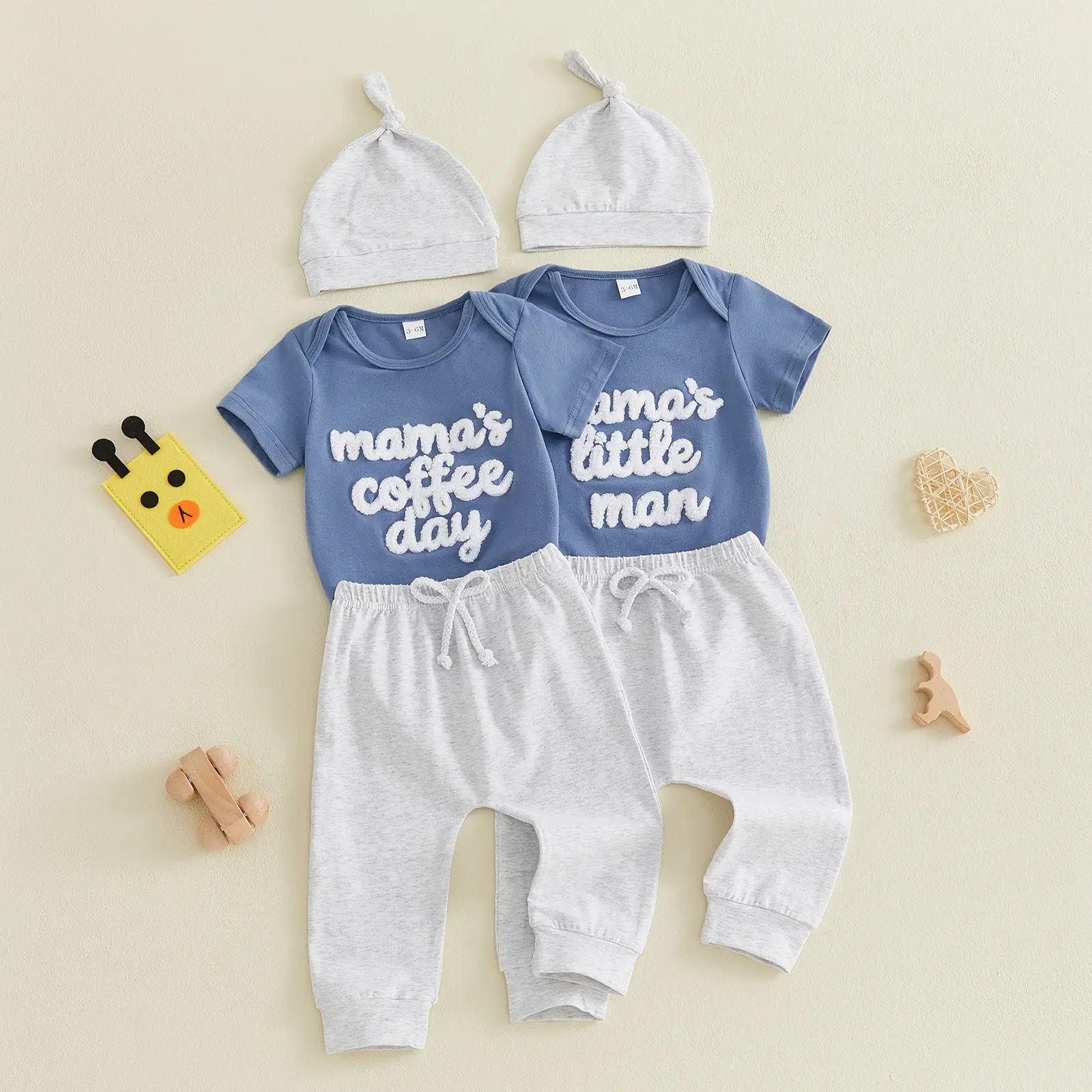Baby Letter-embroidered Short-sleeve Romper Long Pants Hat