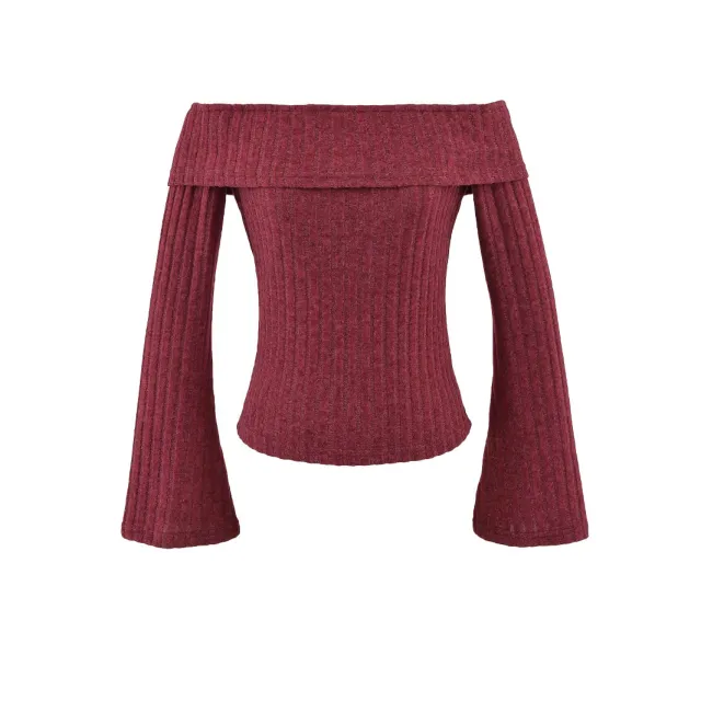 Idle Style Off the shoulder Slim Pullover T shirt Red - Shop at LoveMi