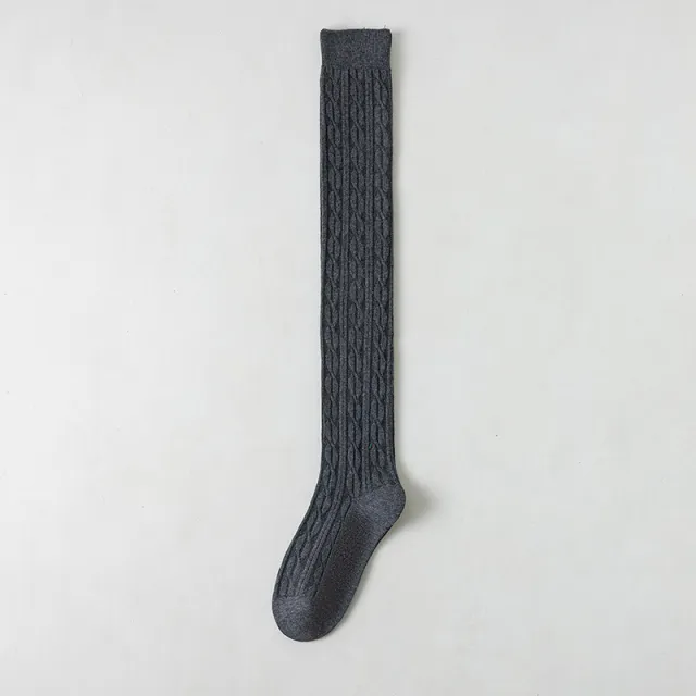 Japanese Lengthened Vertical Bar Twist Stockings Twist Gray - Shop at LoveMi
