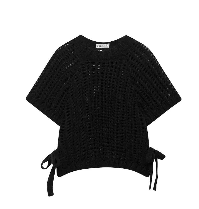 Women's Side Thick Needle Sweater With Trim - Black