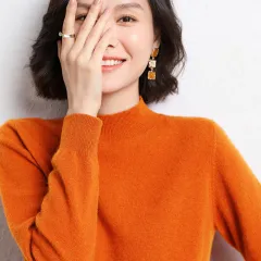 Half Turtleneck Women's Knitted Warm Bottoming Sweater - Orange - View 1