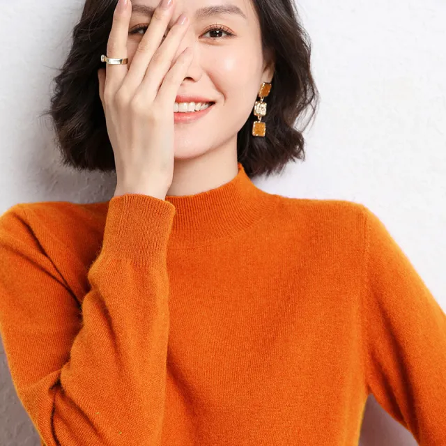 Half Turtleneck Women's Knitted Warm Bottoming Sweater Orange - Shop at LoveMi
