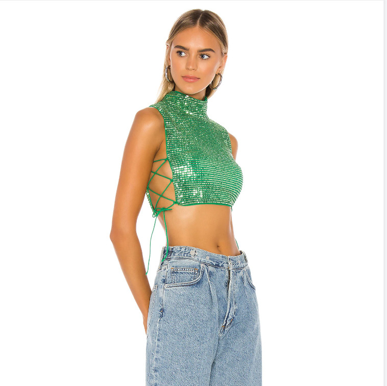 Women's Fashion Nightclub Sequined Top Side Stretch Rope Sexy Vest