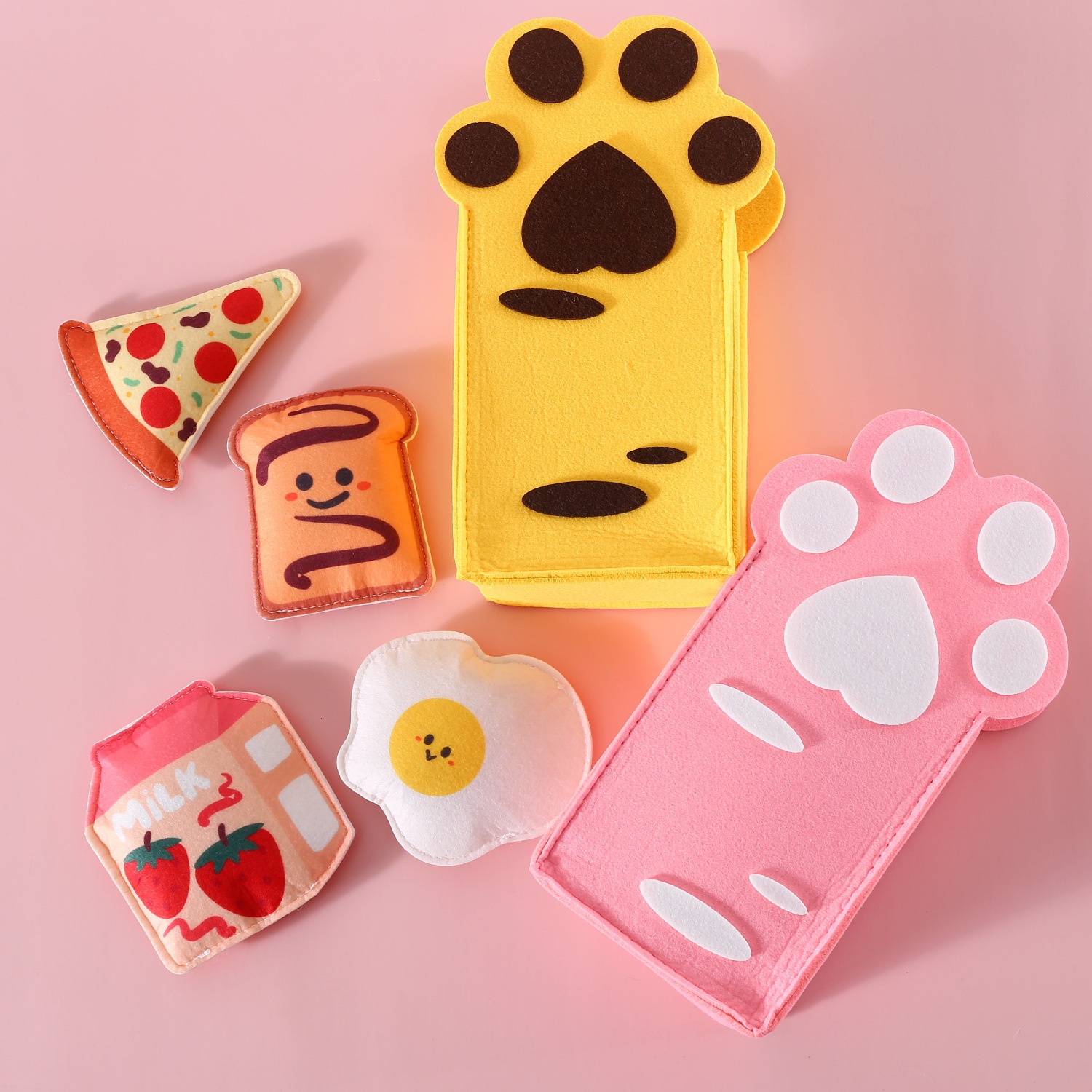 Felt Toy Built-in Catnip Bell Pizza Toast Relieving Stuffy Smell Cat Teaser Storage Box Set Gift