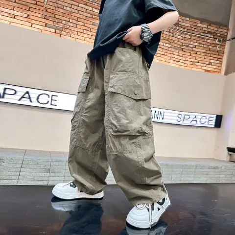 Loose Children's Spring Clothes Pu Handsome Pants