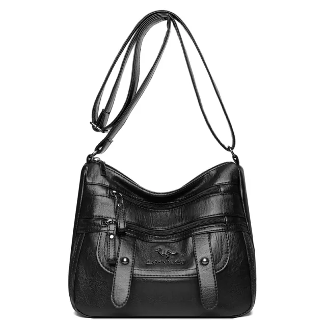 Genuine Leather Soft Multilayer Fashion Large Capacity Simple Shoulder Crossbody Bag Black - Shop at LoveMi
