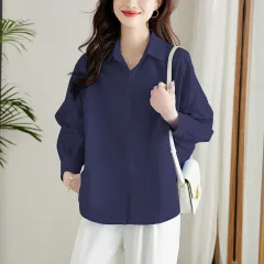 Loose Slim-fit Casual Shirt Pure Cotton Shirt - Navy Blue - View 1