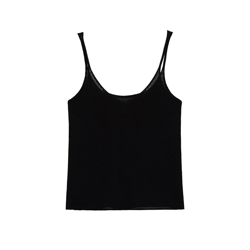 Pure Desire European And American Sexy Style Solid Color Spaghetti Straps Knitted Top