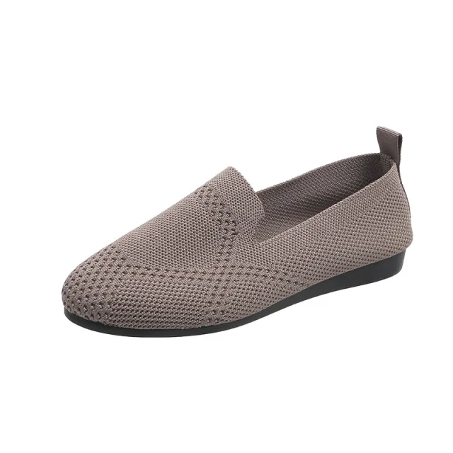 European And American Flat Flying Woven Low cut Slip on Hollow Solid Color Lazy Work Shoes Camel - Shop at LoveMi