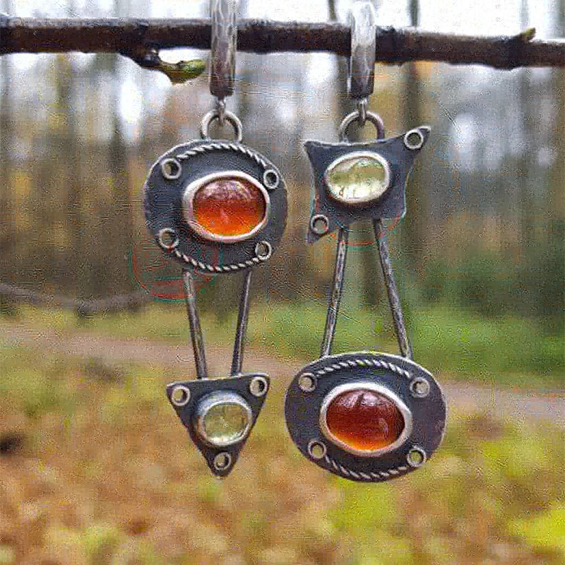 Antique Geometric Asymmetric Mosaic Dangle Earrings Unique