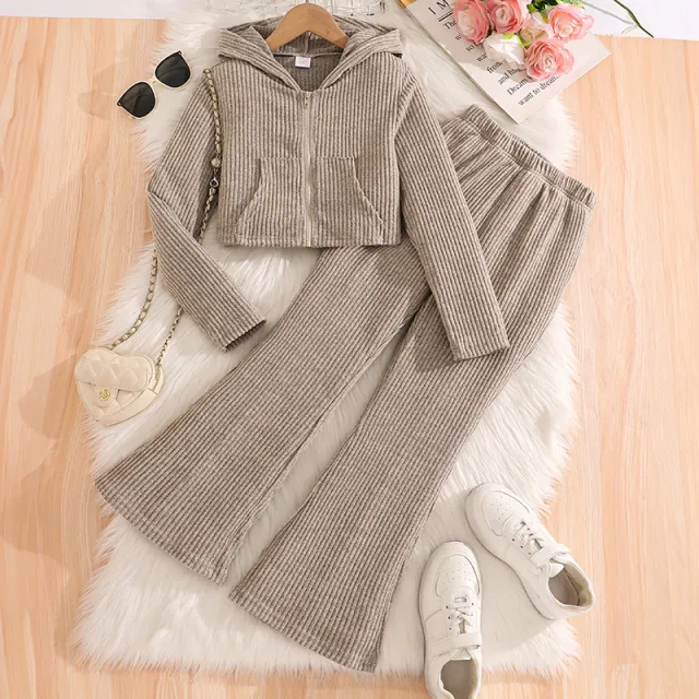 Autumn And Winter New Knit Ribbed Long sleeve Hooded Zip up Sweater Gray - Shop at LoveMi