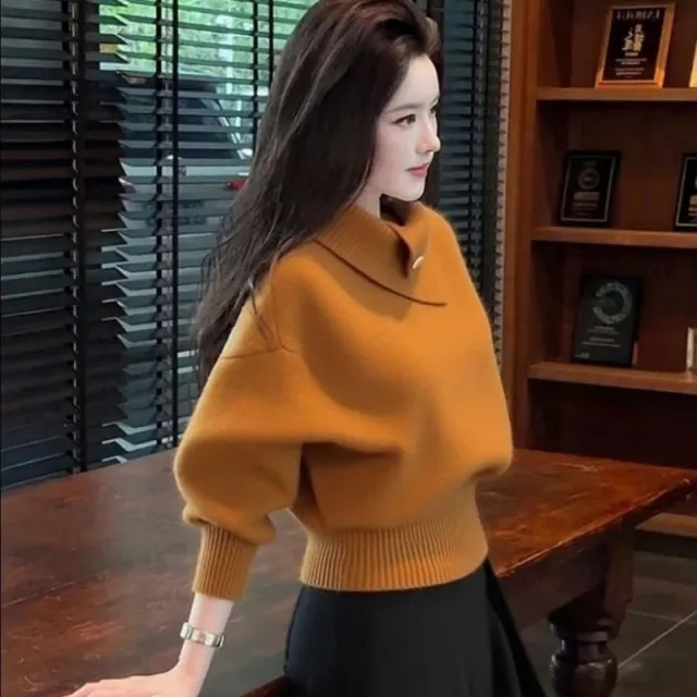 FallWinter Korean style Soft Mature Design Womens Orange Turtleneck Base Knit Sweatersoft Orange - Shop at LoveMi