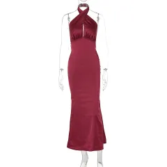 Summer Fashion Elegant Backless Sleeveless Dress - Wine Red - View 1