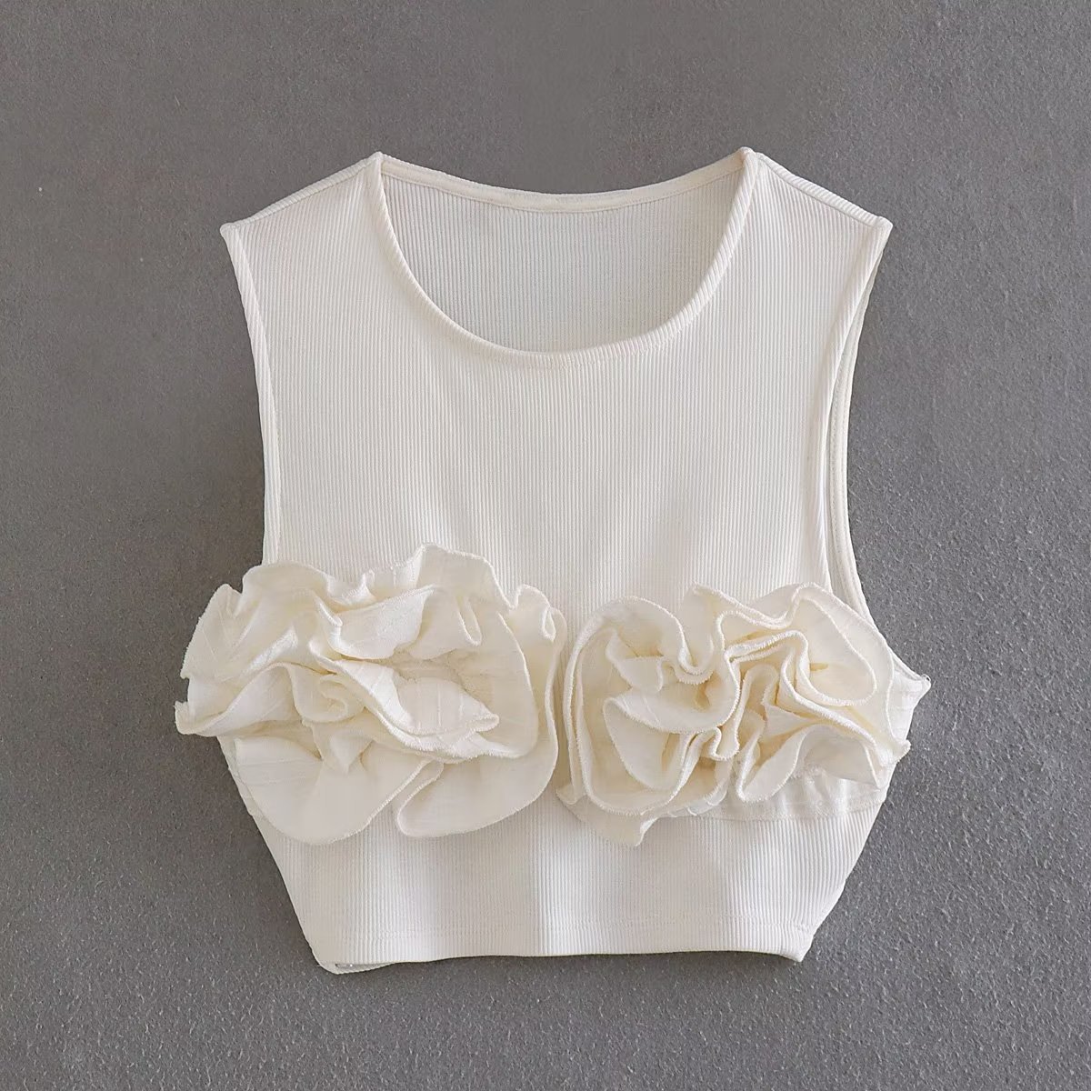 Women's Rib Stitching Flower Vest