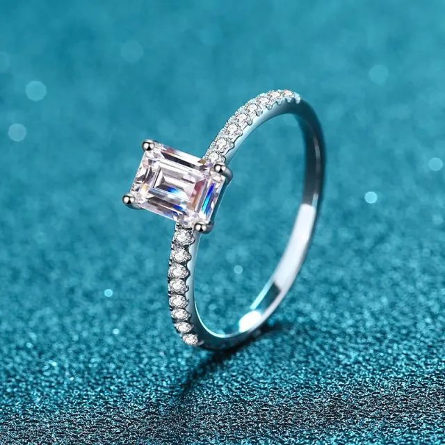 Simple Four claw Ring For Women 1 Karat Emerald Cut Moissanite - Shop at LoveMi