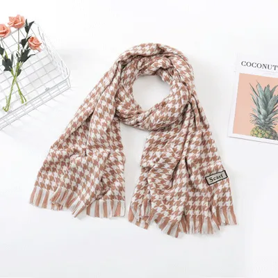 Autumn And Winter Black And White Houndstooth Scarf Artificial Cashmere Shawl Tassel Brown Plaid - Shop at LoveMi