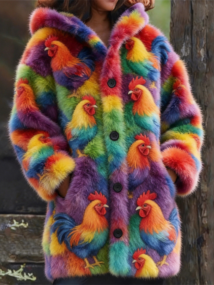 Casual 3D Cat-Print Hoodie Cloak Coat