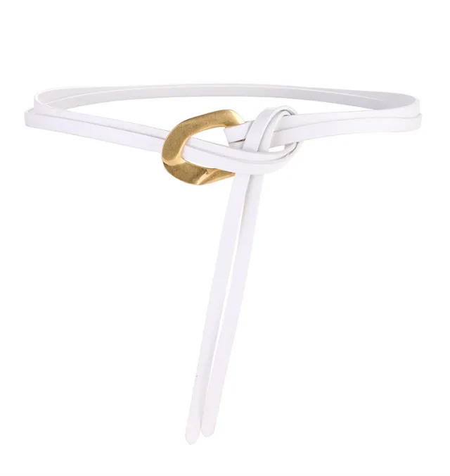 Fashionable And Novel Women's Knot Buckle Thin Belt White - Shop at LoveMi