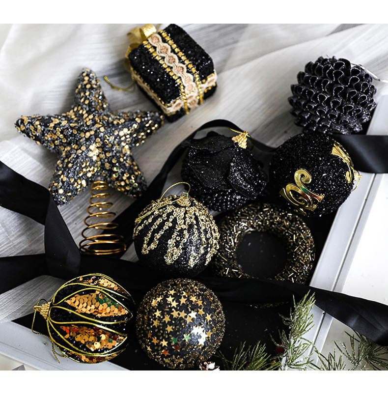 Black And Gold Plush Christmas Ball Christmas Tree Ornament 45 f6d97941 fe11 4266 9a95 8089bb138c31