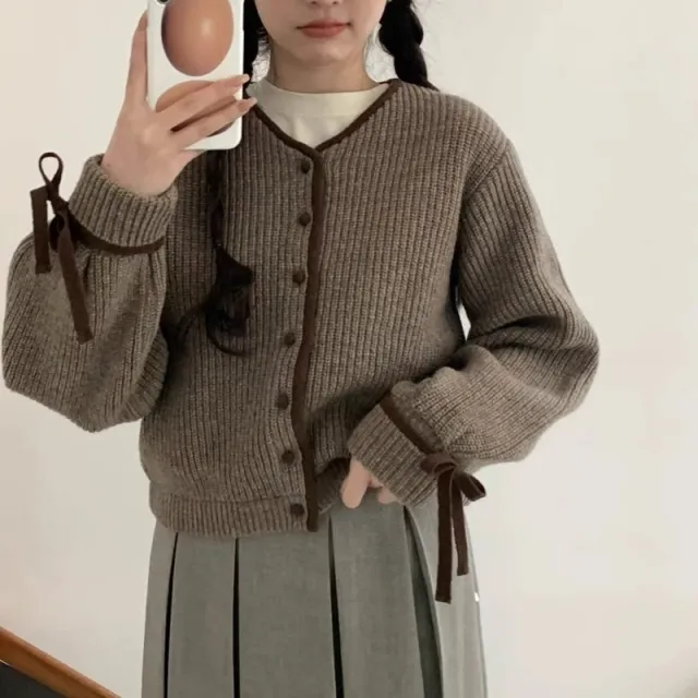 Women's French style High grade Knitted Cardigan Brown - Shop at LoveMi