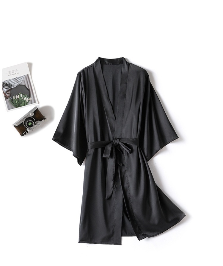 Women's Solid Color Light Luxury Silk Bathrobe