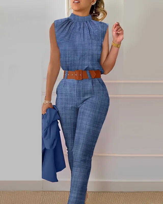 Cute Style Fresh Sweet Women's Printed Sleeveless Fashion Casual Set Blue - Shop at LoveMi