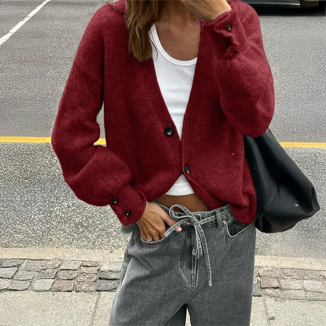 Solid Color Long sleeved Sweater Woolen Women's Clothing Wine - Shop at LoveMi