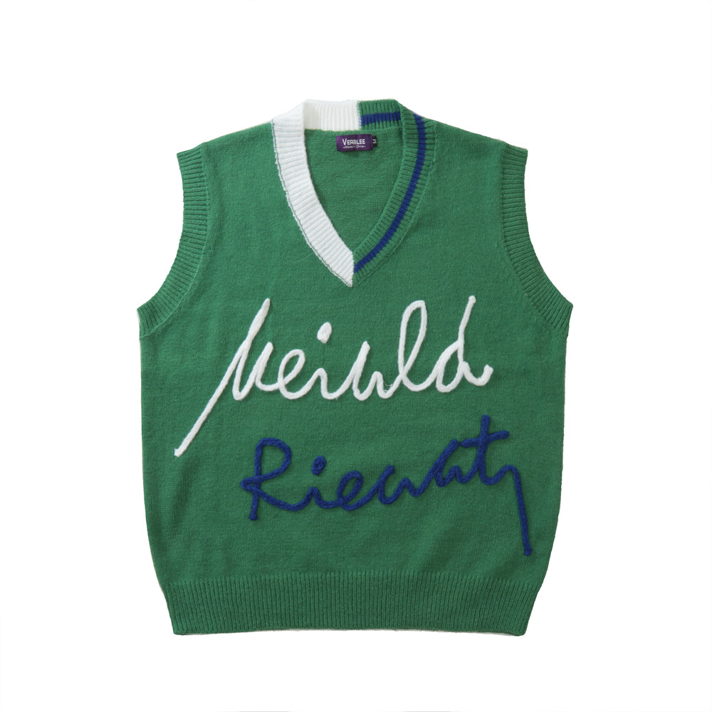 Contrast Color V-neck Sweater Vest Man Ins Woven Letter Sleeveless Knitted Vest