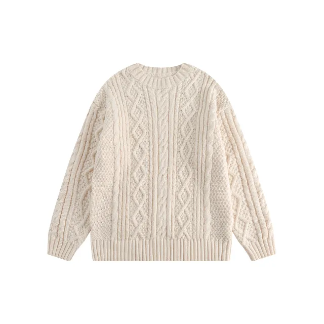 American Retro Twist Knitted Couple Sweater Apricot - Shop at LoveMi
