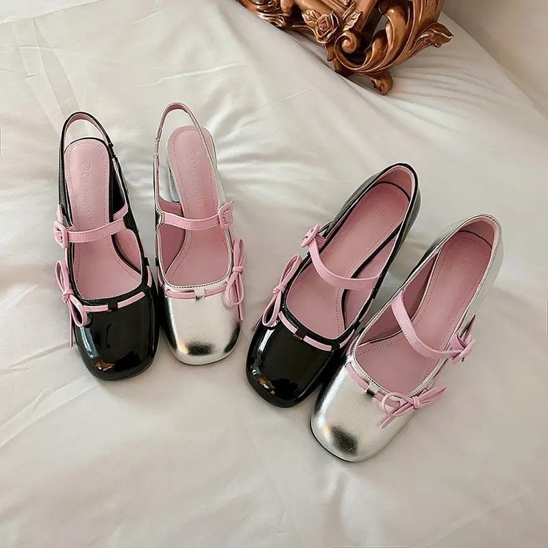 Sweet-style Silver Mid-heel Mary Jane Pumps