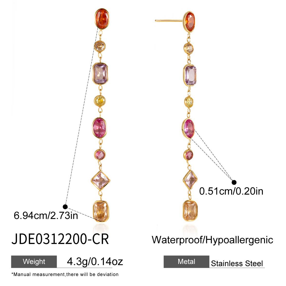 Stainless Steel Geometric Zircon Tassel Earrings With A Niche High-End Vibe