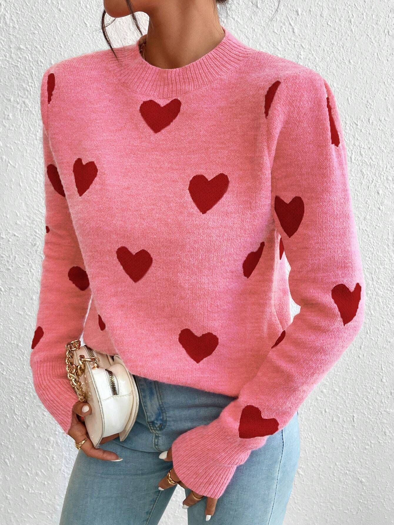 Title 3, Leisure Heart Jacquard Long Sleeve Crew Neck Pu...