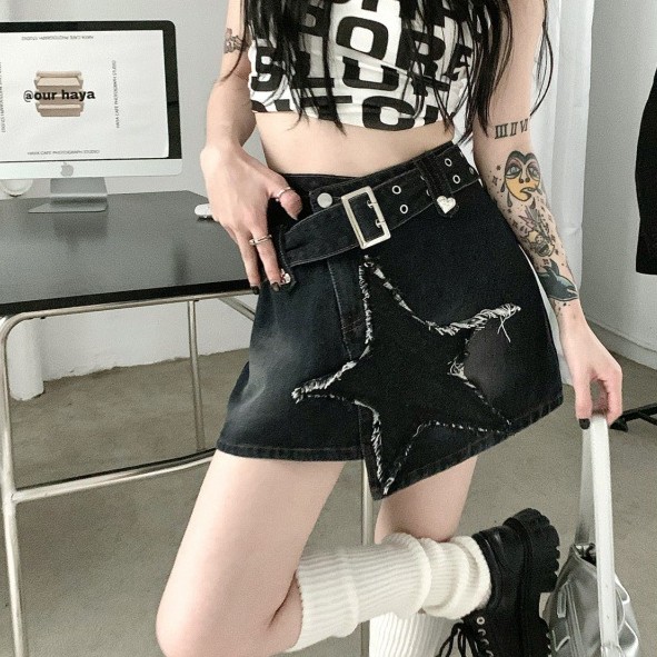 Hot Girl Retro Denim Skirt High Waist Slimming