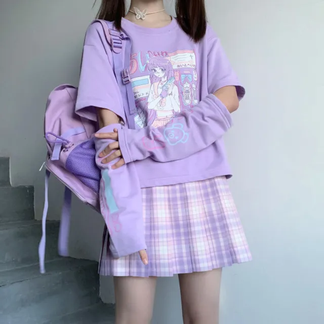 Women's Short sleeved T shirt With Two Sleeves 219 Purple - Shop at LoveMi