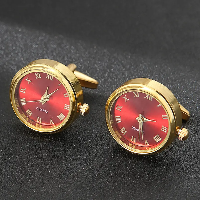 Men's Light Luxury Clock Cufflinks Fashion French Rotatable Golden