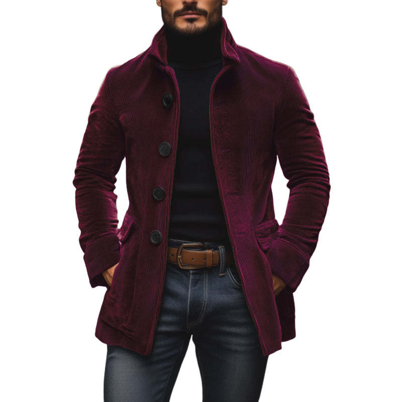 Men's Jacket Winter Stand Collar Button-up Coat Casual Blazer Outerwear Clothing - Image 5