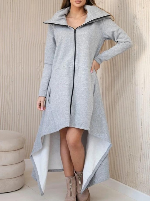 Solid Color Hooded Loose Zip All matching Hoodie Skirt Light Gray - Shop at LoveMi