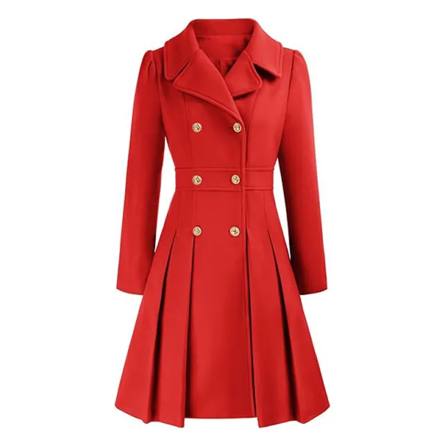 Women's Windbreaker Lapel Double Breasted Pocket A Line Pea Coat Red - Shop at LoveMi