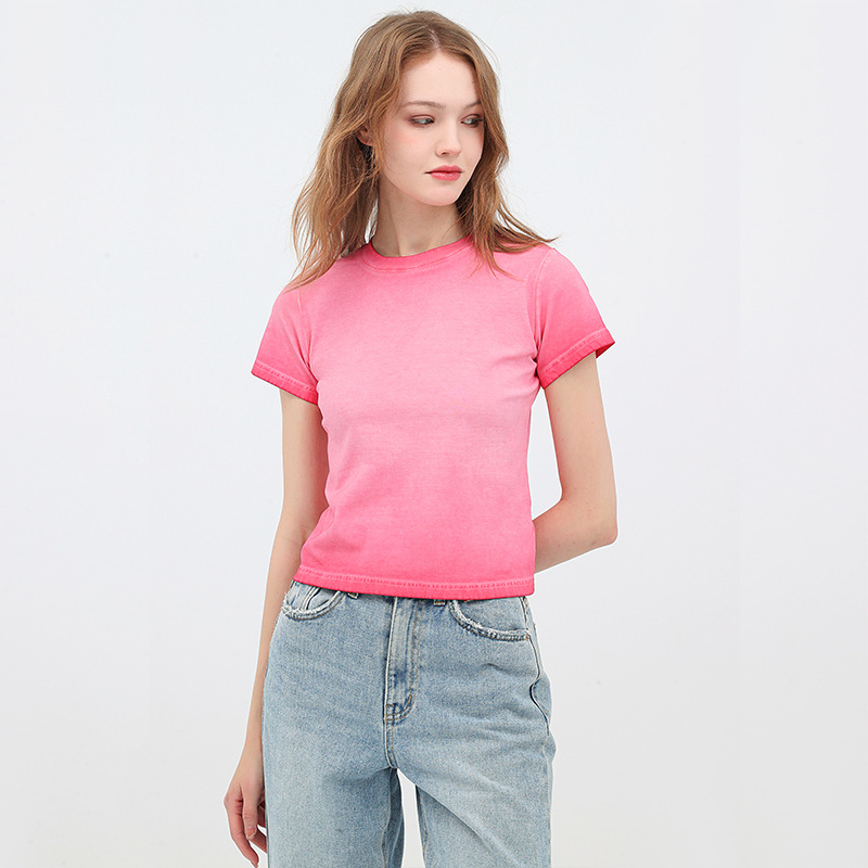 Retro Womens Two-tone Ombre Pure Cotton Top