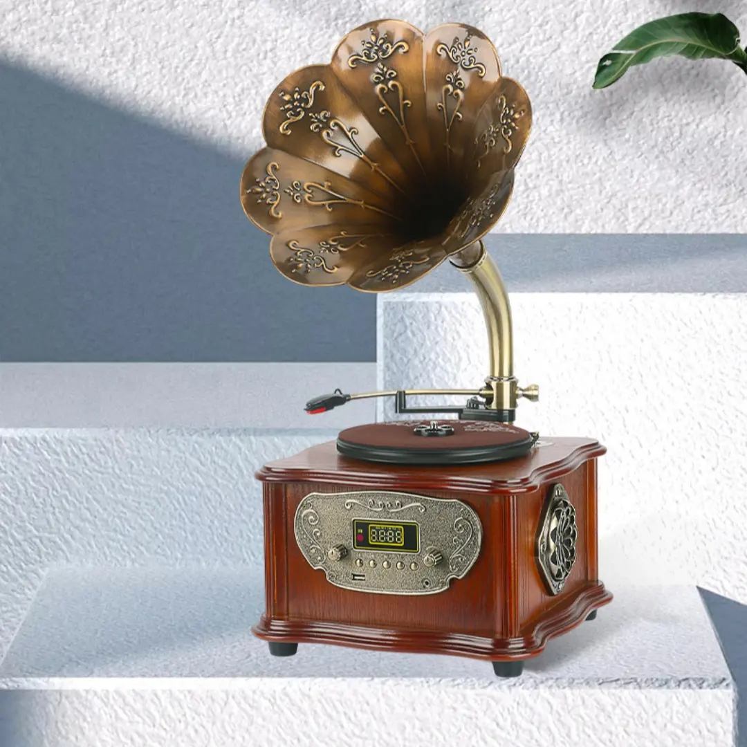 Retro Petunia Vinyl Record Player Phonograph Bluetooth